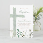 洗礼 緑 水彩 十字架 招待状 (スタンド正面)