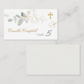 洗礼 緑 金 葉の名札 プレイスカード (正面/裏面)