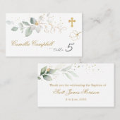 洗礼 緑 金 葉の名札 プレイスカード (正面/裏面)