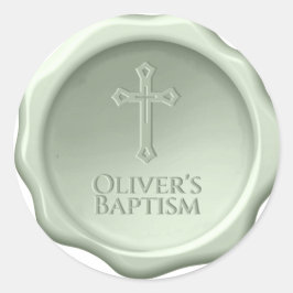 洗礼 聖人の知恵 ワックスシール エンボス 十字架 & 名前 緑 ラウンドシール
