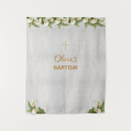 洗礼 背景 大理石 金 十字架 カルラ ユリ タペストリー