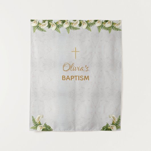 洗礼 背景 大理石 金 十字架 カルラ ユリ タペストリー (正面)