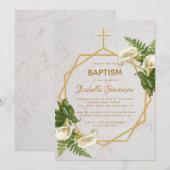 洗礼 花のゴールド マーブル カラーリリー 幾何学模様 招待状 (正面/裏面)