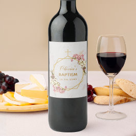 洗礼 花束 ゴールド ピンク 白 オーキッド 大理石 ワインラベル