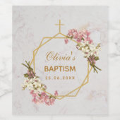 洗礼 花束 ゴールド ピンク 白 オーキッド 大理石 ワインラベル (シングルラベル)