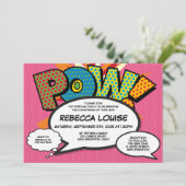 洗礼 誕生 ピンク ファン モダン コミックブック 招待状 (スタンド正面)