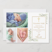 洗礼 誕生 植物 3枚写真 サンキューカード (正面)