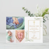 洗礼 誕生 植物 3枚写真 サンキューカード (スタンド正面)
