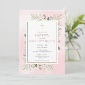 洗礼 誕生 水彩画 グリーン ローズゴールド 招待状 (スタンド正面)
