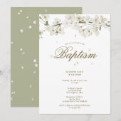 洗礼 誕生 洗礼または名付けのご案内 白い花 招待状 (正面/裏面)