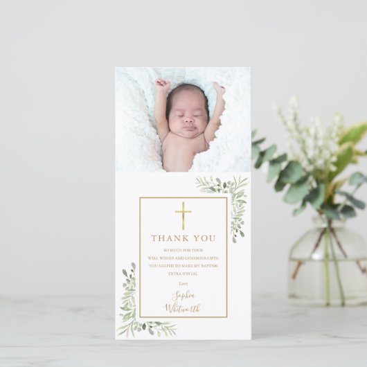 洗礼 誕生 緑の写真 サンキューカード (スタンド正面)