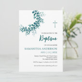 洗礼 誕生 聖樹の葉 緑の装飾 招待状 (スタンド正面)