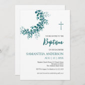 洗礼 誕生 聖樹の葉 緑の装飾 招待状 (正面/裏面)