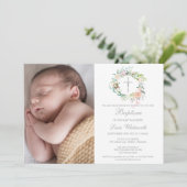 洗礼 誕生 花の花輪 フォト 招待状 (スタンド正面)