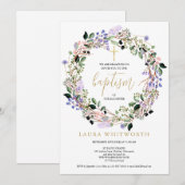 洗礼 誕生 花 ラベンダー ガーランド 招待状 (正面/裏面)