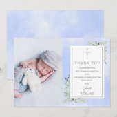 洗礼 誕生 葉緑 青 水彩写真 サンキューカード (正面/裏面)
