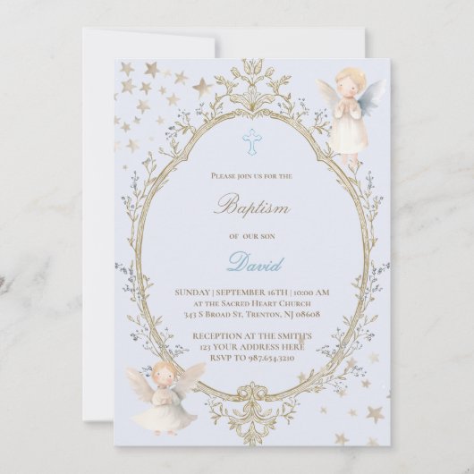 洗礼 赤ちゃん 男の子の招待状 招待状 (正面)