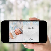 洗礼 銀青 写真 男の子 感謝カード 招待状