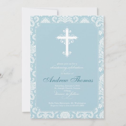 洗礼 - 青ダマスク 招待状 (正面)