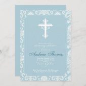 洗礼 - 青ダマスク 招待状 (正面/裏面)