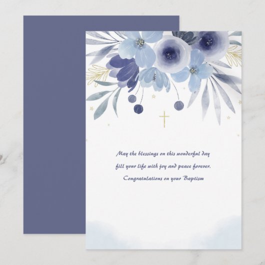 洗礼 青 花のカード 招待状 (正面/裏面)