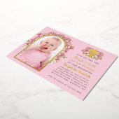 洗礼・1歳誕生日 ピンクの女の子 写真 アーチ オーキッド 箔招待状 (回転した状態)