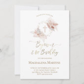 洗礼 & 1歳誕生日 ボヘミアンフラワー招待状 招待状 (正面)