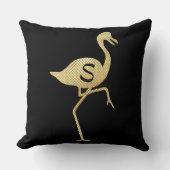 洗練されたおもしろい金ゴールドフラミンゴブラックモノグラム クッション (正面)