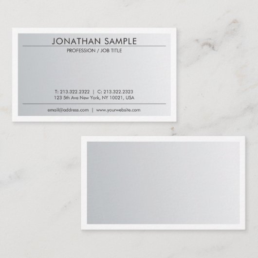 洗練されたはっきりしたデザインの粋な銀製の一見 名刺 (正面/裏面)