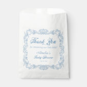 洗練されたほこりっぽいブルーバロックのフレーム赤ちゃんシャワー フェイバーバッグ (正面)