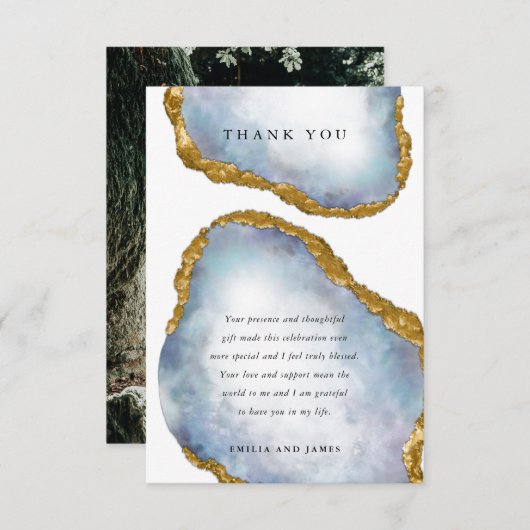 洗練されたアガテパールゴールデン結婚の写真 サンキューカード (正面/裏面)