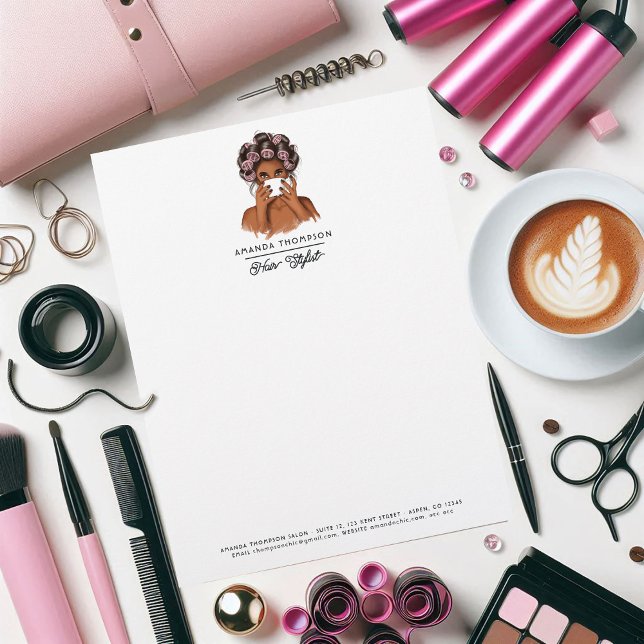 洗練されたアフリカ系アメリカ人向けヘアサロン レターヘッド (Elegant African American Hair Salon Letterhead)