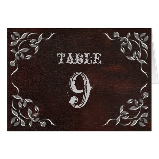 洗練されたウェスタン結婚のテーブル番号カード (正面横)
