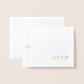 洗練されたウェディング　ＲＳＶＰ　折り畳まれたゴールド 箔カード (封筒付き正面)