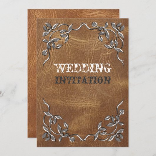 洗練されたウエスタンレザーの結婚式招待状 招待状 (正面/裏面)