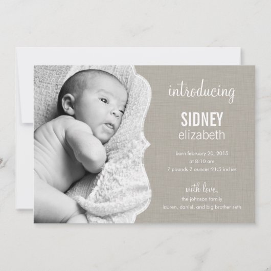 洗練されたエレガンスベビー誕生のお知らせ 案内状 (正面)