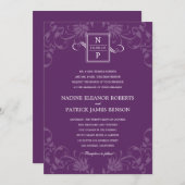 洗練されたエレガンス結婚式招待状-パープル 招待状 (正面/裏面)