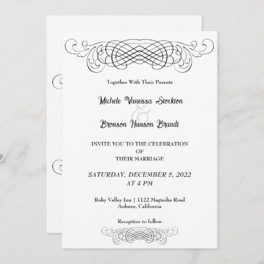 洗練されたエレガンス結婚式招待状 招待状 (正面/裏面)