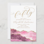 洗練されたエレガントなゴールドピンク 50歳の誕生日 招待状 (正面)