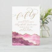 洗練されたエレガントなゴールドピンク 50歳の誕生日 招待状 (スタンド正面)