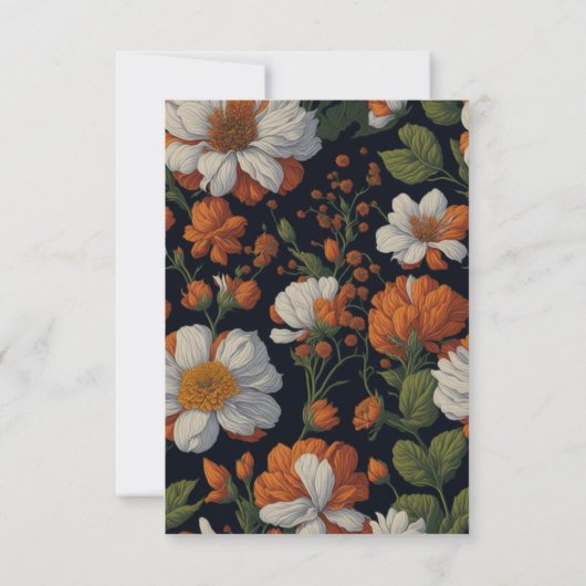 洗練されたエレガントオレンジ色の白フローラ花 出欠カード (裏面)