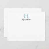 洗練されたエレガントティール(緑がかった色)モノグラム ノートカード (正面/裏面)