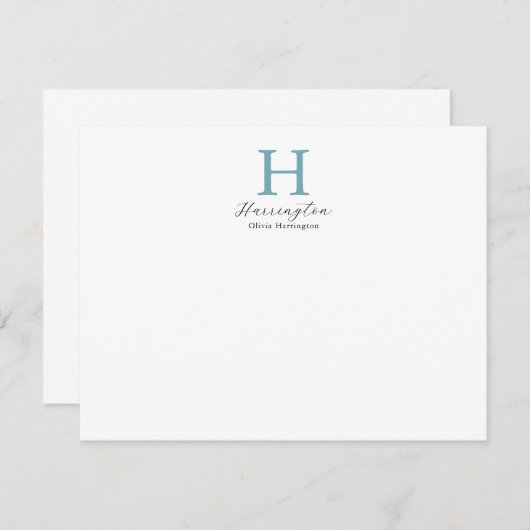 洗練されたエレガントティール（緑がかった色）モノグラム ノートカード (正面/裏面)