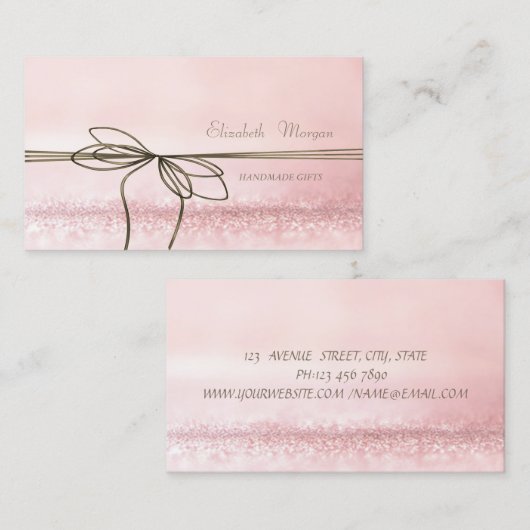 洗練されたエレガントピモダンンクの輝き、ボウ 名刺 (正面/裏面)