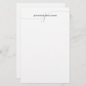 洗練されたエレガントブラックグレースクリプトモノグラム 便箋 (正面/裏面)