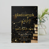 洗練されたエレガントブラック&金ゴールド卒業パーティー 箔招待状 (立ち正面)
