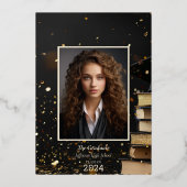 洗練されたエレガントブラック&金ゴールド卒業パーティー 箔招待状 (裏面)