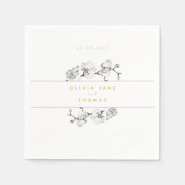 洗練されたエレガントロマンチックなフローラ金ゴールド結婚の スタンダードカクテルナプキン