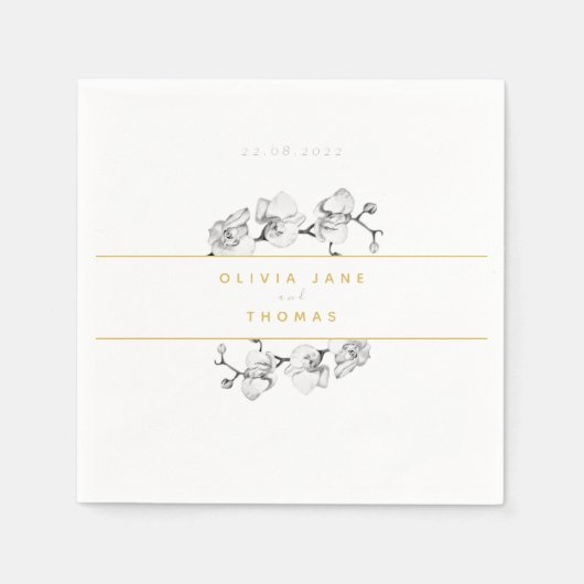 洗練されたエレガントロマンチックなフローラ金ゴールド結婚の スタンダードカクテルナプキン (正面)