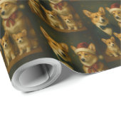 洗練されたエレガント愛らしいコルギファミリークリスマス ラッピングペーパー (ロールコーナー)